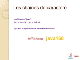 L’objet
   Un objet a trois caractéristiques.


              Le comportement de l’objet

                 Quelles sont les méthodes
                 que l’on peut lui appliquer?
          Par exemple, un poisson peut-il marcher?
          Un avion peut-il acheter ?
 