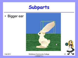Subparts
• Bigger ear




Fall 2011      Middlesex Community College   31
                       <<DRAFT>>
 