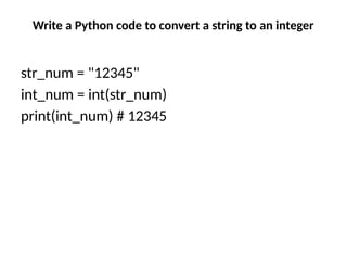 Write a Python code to convert a string to an integer
str_num = "12345"
int_num = int(str_num)
print(int_num) # 12345
 