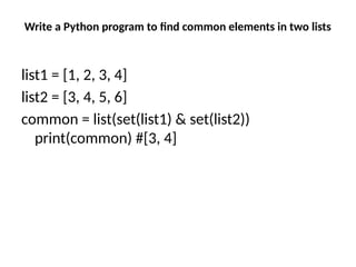 Write a Python program to find common elements in two lists
list1 = [1, 2, 3, 4]
list2 = [3, 4, 5, 6]
common = list(set(list1) & set(list2))
print(common) #[3, 4]
 