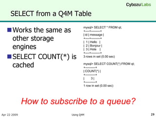 Using Q4M - a message queue storage engine for MySQL