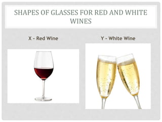 SHAPES OF GLASSES FOR RED AND WHITE
WINES
X - Red Wine Y - White Wine
 