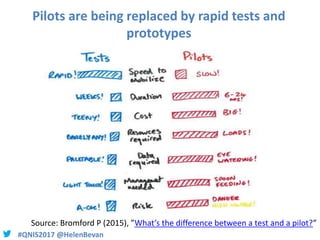 #QNIS2017 @HelenBevan
Source: Bromford P (2015), ”What’s the difference between a test and a pilot?”
Pilots are being replaced by rapid tests and
prototypes
 