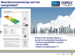 Waardevermeerdering met het energielabel? Steeds meer studies wijzen er  op dat het energielabel resulteert in: toename gemiddelde huurprijs toename BAR afname energiekosten ?? 