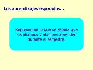 Los aprendizajes esperados…   Representan lo que se espera   que los alumnos y alumnas aprendan durante  el semestre . 