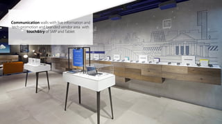 Communication walls with live information and
tech-promotion and branded vendor area with
touch&try of SMP and Tablet
 
