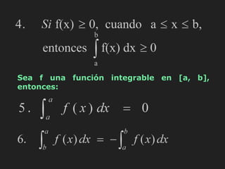 Sea f una función integrable en [a, b],
entonces:
 