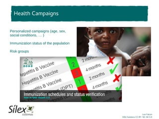 Luis Falcon
GNU Solidario CC-BY- NC-SA 3.0
Health Campaigns
Personalized campaigns (age, sex,
social conditions, … )
Immunization status of the population
Risk groups
 
