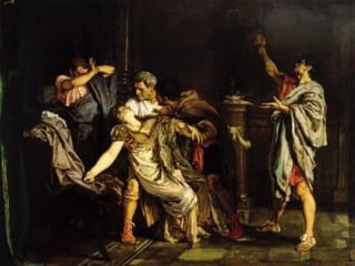 Lucrecia  era la esposa de Tarquinio Colatino, sobrino del rey Tarquinio el Soberbio.  El hijo del rey, llamado Sexto Tarquinio, violó a Lucrecia y, después de cometida la fechoría, la amenazó para que no contase a nadie lo sucedido. Lucrecia no resistió tanto dolor, convocó a su familia, les contó la verdad y delante de ellos se suicidó.  Esto provocó la caída de la monarquía en Roma.  LUCRECIA 