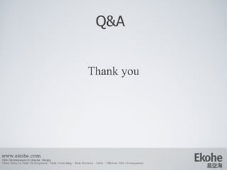 Q&A Thank you www.ekohe.com Web Development & Graphic Design China Ruby on Rails Development - Rails Consulting - Rails Services - Merb - Offshore Web Development   