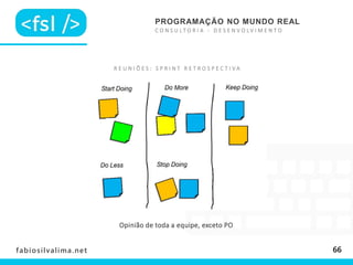 PROGRAMAÇÃO NO MUNDO REAL
C O N S U L T O R I A - D E S E N V O L V I M E N T O
66fabiosilvalima.net
R E U N I Õ E S : S P R I N T R E T R O S P E C T I V A
Opinião de toda a equipe, exceto PO
 