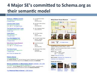 4	
  Major	
  SE’s	
  commiZed	
  to	
  Schema.org	
  as	
  
their	
  seman.c	
  model	
  
 