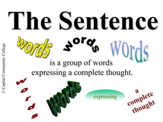 ©
Capital
Community
College
The Sentence
is a group of words
expressing a complete thought.
expressing
 