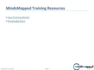 Page 1Classification: Restricted
MindsMapped Training Resources
• Java Training Details
• Knowledge Base
 