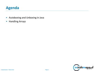 Page 1Classification: Restricted
Agenda
• Autoboxing and Unboxing in Java
• Handling Arrays
 
