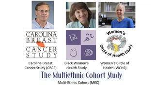 Black Women’s
Health Study
(BWHS)
Multi-Ethnic Cohort (MEC)
Carolina Breast
Cancer Study (CBCS)
Women’s Circle of
Health (WCHS)
 