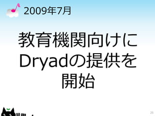2009年7月


教育機関向けに
Dryadの提供を
    開始
            25
 