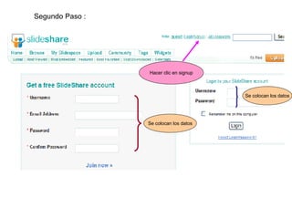 Segundo Paso :  Hacer clic en signup Se colocan los datos Se colocan los datos 