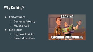 Why Caching?
● Performance
○ Decrease latency
○ Reduce load
● Resilience
○ High availability
○ Lower downtime
 