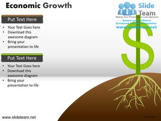 Economic Growth
   Put Text Here
• Your Text Goes here
• Download this
  awesome diagram
• Bring your
  presentation to life

  Put Text Here
• Your Text Goes here
• Download this
  awesome diagram
• Bring your
  presentation to life




www.slideteam.net        Your Logo
 