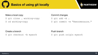 $ git clone … working-copy
$ cd working-copy
$ git checkout -b mywork
$ git add -A .
$ git commit -m "Awesomesauce."
$ git push origin mywork
 