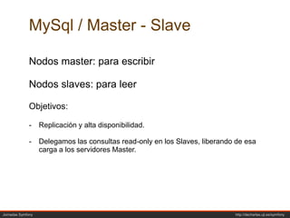 ejemploSITUACIÓNSon las 4am y nuestro administrador de sistemas necesita añadir un nuevo nodo de memcached al poolNosotros estamos ([ durmiendo | en Tokio | bien acompañados ]+) Jornadas Symfony            															http://decharlas.uji.es/symfony