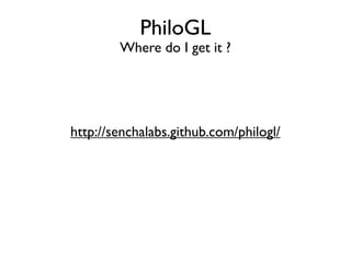 PhiloGL
        Where do I get it ?




http://senchalabs.github.com/philogl/
 