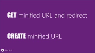 @Jan_de_V
GET minified URL and redirect
CREATE minified URL
 