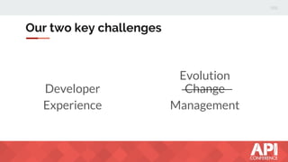 Our two key challenges
Developer
Experience
Change
Management
Evolution
 