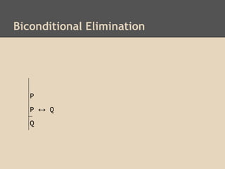 Biconditional Elimination

P
P ↔ Q
Q

 