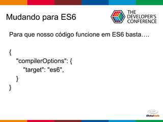 pen4education
Mudando para ES6
Para que nosso código funcione em ES6 basta….
{
"compilerOptions": {
"target": "es6",
}
}
 