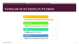 TYPES OF FUNCTIONS IN PYTHON
SHERIN RAPPAI 10
 