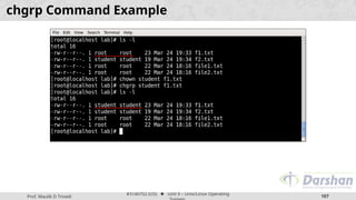 Prof. Maulik D Trivedi
#3140702 (OS) ⬥ Unit 9 – Unix/Linux Operating
107
chgrp Command Example
 