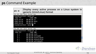 Prof. Maulik D Trivedi
#3140702 (OS) ⬥ Unit 9 – Unix/Linux Operating
116
ps Command Example
ps -e
Display every active process on a Linux system in
generic (Unix/Linux) format
 