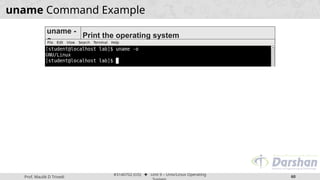Prof. Maulik D Trivedi
#3140702 (OS) ⬥ Unit 9 – Unix/Linux Operating
60
uname Command Example
uname -
o
Print the operating system
 