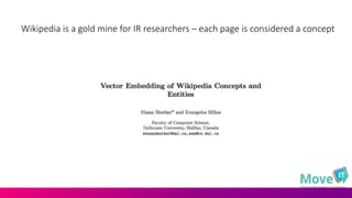 Wikipedia is a gold mine for IR researchers – each page is considered a concept
 