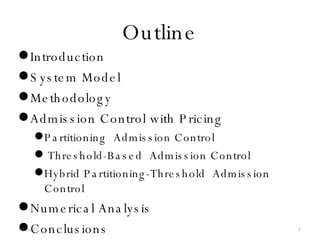 Outline Introduction System Model Methodology Admission Control with Pricing  Partitioning  Admission Control Threshold-Based  Admission Control Hybrid Partitioning-Threshold  Admission Control Numerical Analysis Conclusions 05/27/09 