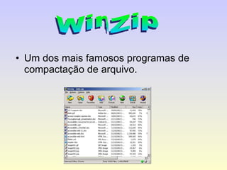 Um dos mais famosos programas de compactação de arquivo. WinZip 