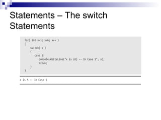 Statements – The switch
Statements
 