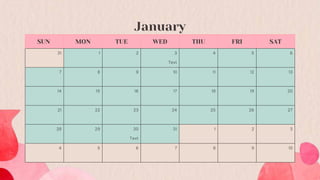 January
SUN MON TUE WED THU FRI SAT
31 1 2 3
Text
4 5 6
7 8 9 10 11 12 13
14 15 16 17 18 19 20
21 22 23 24 25 26 27
28 29 30
Text
31 1 2 3
4 5 6 7 8 9 10
 
