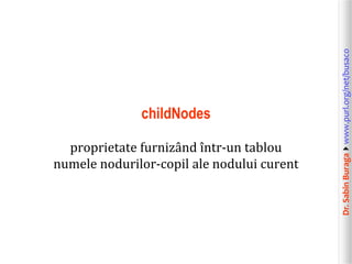 Dr.SabinBuragawww.purl.org/net/busaco
childNodes
proprietate furnizând într-un tablou
numele nodurilor-copil ale nodului curent
 