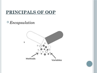 PRINCIPALS OF OOP
 Encapsulation
 