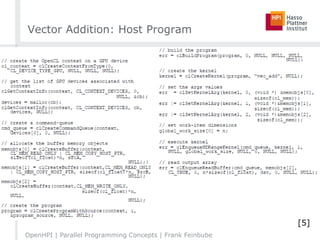 Vector Addition: Host Program
OpenHPI | Parallel Programming Concepts | Frank Feinbube
61
[5]
 