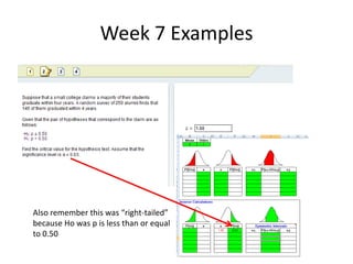 Week 7 ExamplesAlso remember this was “right-tailed”because Ho was p is less than or equalto 0.50