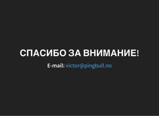 СПАСИБО ЗА ВНИМАНИЕ!
E-mail: victor@pingbull.no
 
