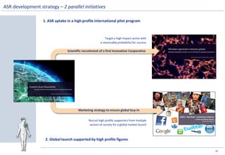 ASR’s “Get Real” marketing initiative!
A global marketing initiative
Crowd sourcing 4.0
Affordable regenerative medicines globally
Managing foreseeable cost blow outs via international cooperative development
An introductory presentation by Peter Mountford – January 2012
1. ASR uptake in a high profile international pilot program
Recruit high profile supporters from multiple
sectors of society for a global market launch
Marketing strategy to ensure global buy-in
Target a high impact sector with
a reasonably probability for success
Scientific recruitment of a first Innovation Cooperative
16
ASR development strategy – 2 parallel initiatives
2. Global launch supported by high profile figures
Academic Social Responsibility
Improving national and international access to essential public goods
An introductory presentation by Peter Mountford – May 2012
Massachusetts
 