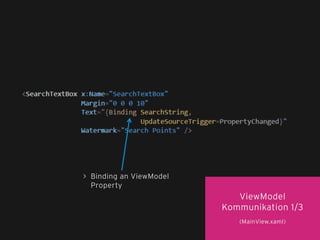 42
ViewModel
Kommunikation 1/3
(MainView.xaml)
> Binding an ViewModel
Property
 