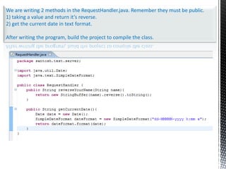 Binding: a concrete protocol and data format specification for a particular port type. The binding is usually SOAP and the encoding and data formatting regulations used (also known as the style) is usually literal (this includes document/literal, and sometimes RPC/literal). Please refer http://www.slideshare.net/krizsan/scdjws-5-study-notes-3085287for document/literal and RPC/literal details.
